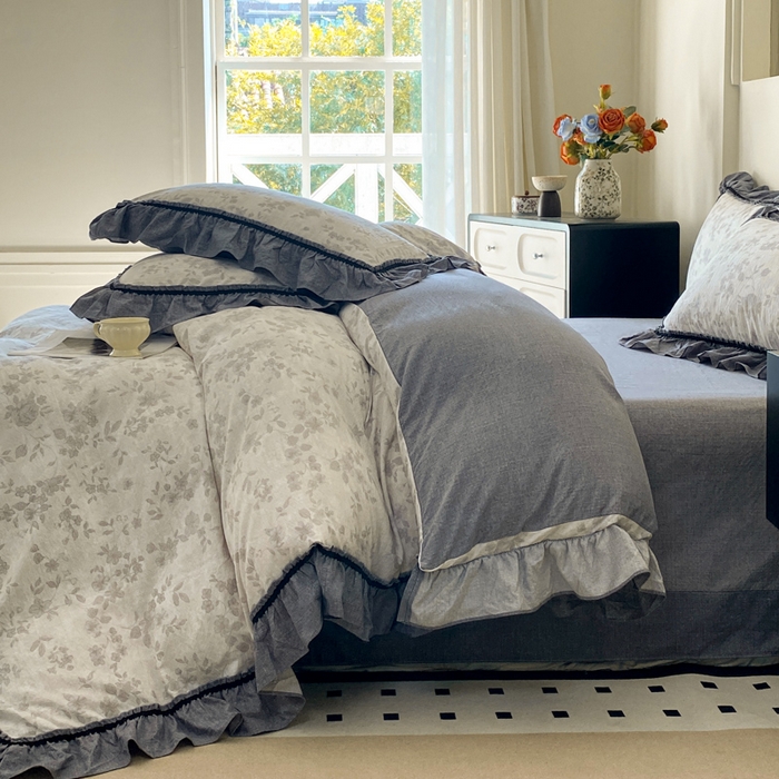 91家纺网 家纺一手货源 找家纺 艺玲家纺 2025新款亲肤舒适复古水洗亚麻四件套 花之舞