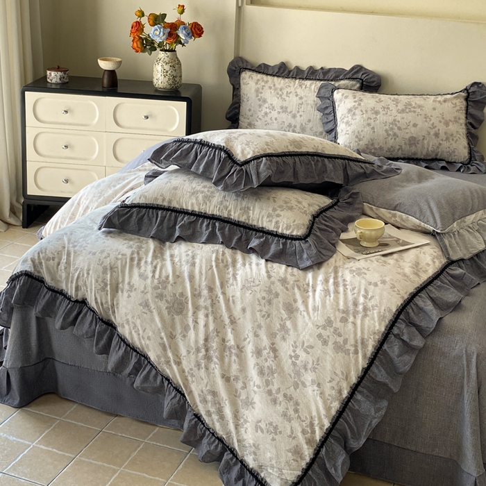 91家纺网 家纺一手货源 找家纺 艺玲家纺 2025新款亲肤舒适复古水洗亚麻四件套 花之舞