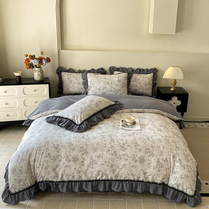 91家纺网 家纺一手货源 找家纺 艺玲家纺 2025新款亲肤舒适复古水洗亚麻四件套 花之舞