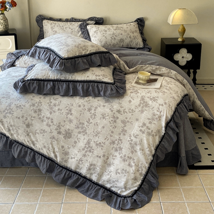 91家纺网 家纺一手货源 找家纺 艺玲家纺 2025新款亲肤舒适复古水洗亚麻四件套 花之舞