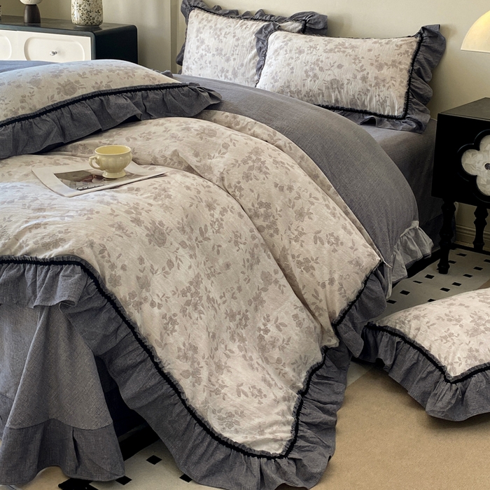 91家纺网 家纺一手货源 找家纺 艺玲家纺 2025新款亲肤舒适复古水洗亚麻四件套 花之舞