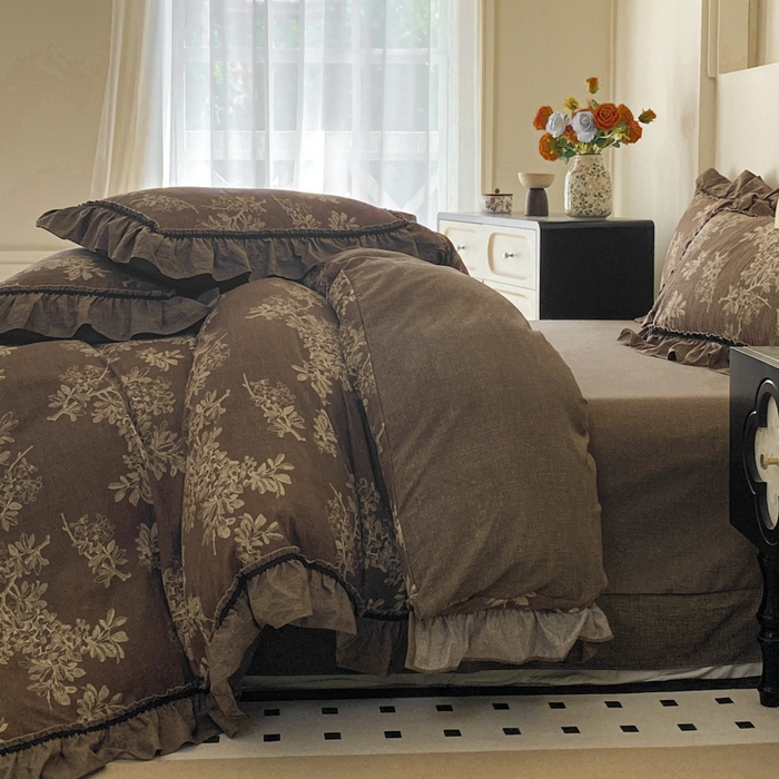 91家纺网 家纺一手货源 找家纺 艺玲家纺 2025新款亲肤舒适复古水洗亚麻四件套 秋意浓