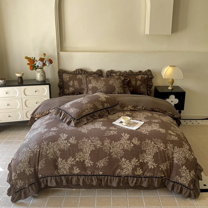 91家纺网 家纺一手货源 找家纺 艺玲家纺 2025新款亲肤舒适复古水洗亚麻四件套 秋意浓