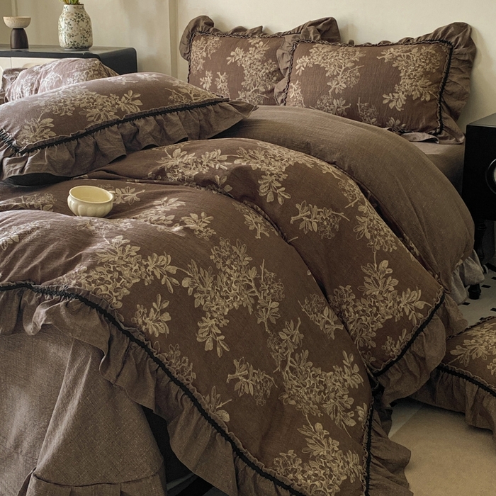 91家纺网 家纺一手货源 找家纺 艺玲家纺 2025新款亲肤舒适复古水洗亚麻四件套 秋意浓