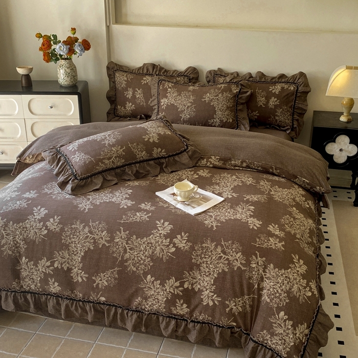 91家纺网 家纺一手货源 找家纺 艺玲家纺 2025新款亲肤舒适复古水洗亚麻四件套 秋意浓