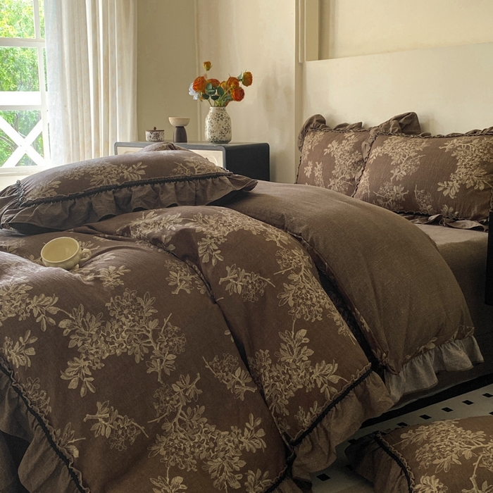 91家纺网 家纺一手货源 找家纺 艺玲家纺 2025新款亲肤舒适复古水洗亚麻四件套 秋意浓