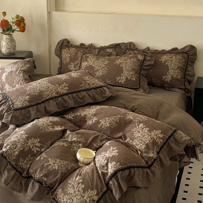 91家纺网 家纺一手货源 找家纺 艺玲家纺 2025新款亲肤舒适复古水洗亚麻四件套 秋意浓