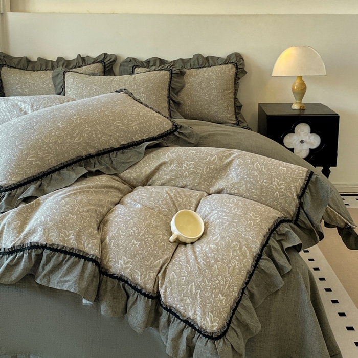 91家纺网 家纺一手货源 找家纺 艺玲家纺 2025新款亲肤舒适复古水洗亚麻四件套 水木年华