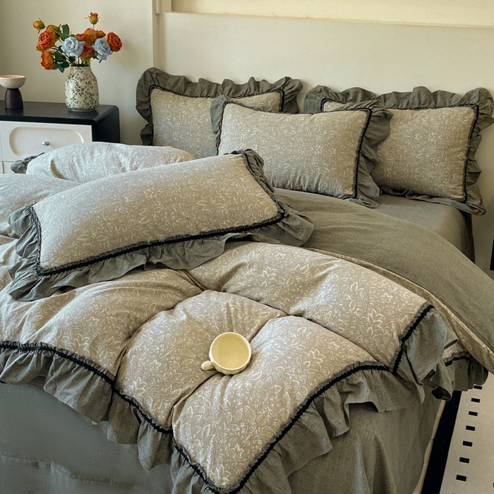 91家纺网 家纺一手货源 找家纺 艺玲家纺 2025新款亲肤舒适复古水洗亚麻四件套 水木年华