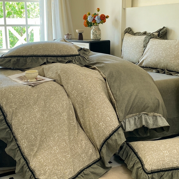 91家纺网 家纺一手货源 找家纺 艺玲家纺 2025新款亲肤舒适复古水洗亚麻四件套 水木年华