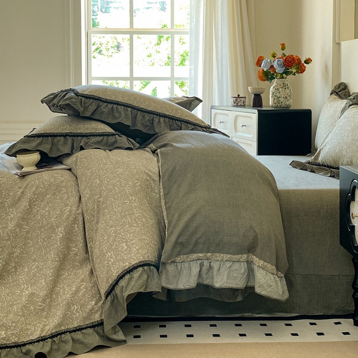 91家纺网 家纺一手货源 找家纺 艺玲家纺 2025新款亲肤舒适复古水洗亚麻四件套 水木年华