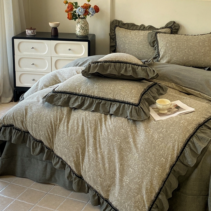 91家纺网 家纺一手货源 找家纺 艺玲家纺 2025新款亲肤舒适复古水洗亚麻四件套 水木年华