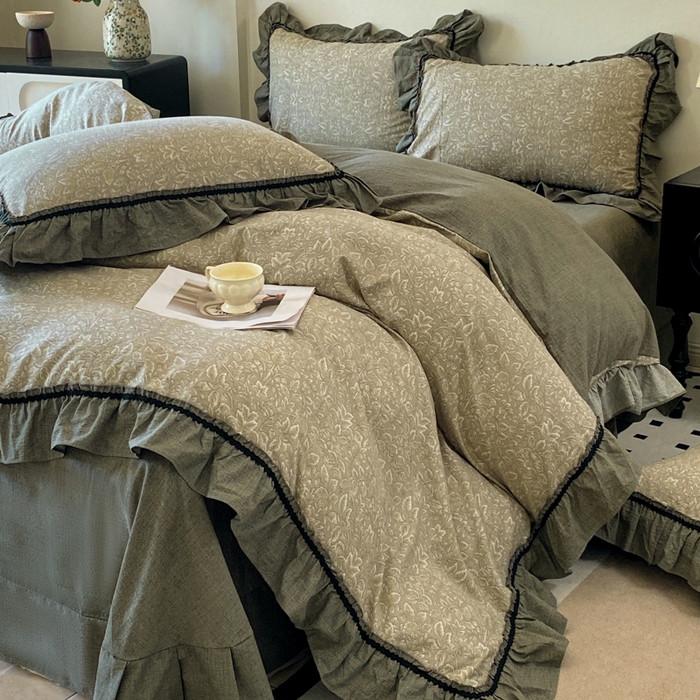 91家纺网 家纺一手货源 找家纺 艺玲家纺 2025新款亲肤舒适复古水洗亚麻四件套 水木年华