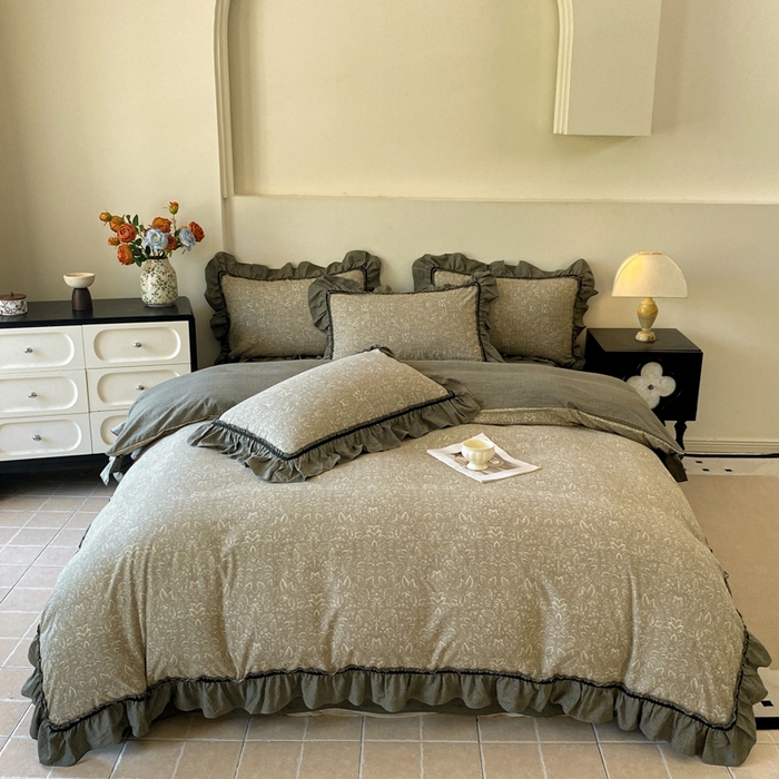 91家纺网 家纺一手货源 找家纺 艺玲家纺 2025新款亲肤舒适复古水洗亚麻四件套 水木年华