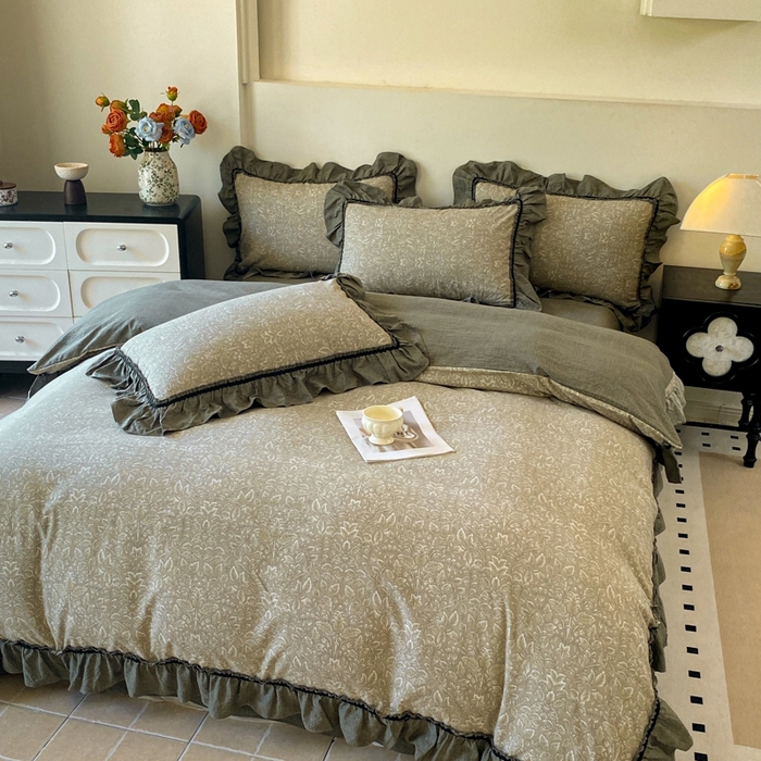 91家纺网 家纺一手货源 找家纺 艺玲家纺 2025新款亲肤舒适复古水洗亚麻四件套 水木年华