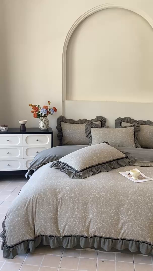 91家纺网 家纺一手货源 找家纺 艺玲家纺 2025新款亲肤舒适复古水洗亚麻四件套 水木年华