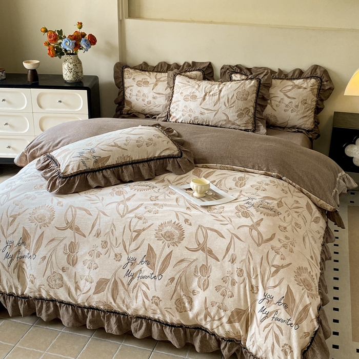 91家纺网 家纺一手货源 找家纺 艺玲家纺 2025新款亲肤舒适复古水洗亚麻四件套 向上花开