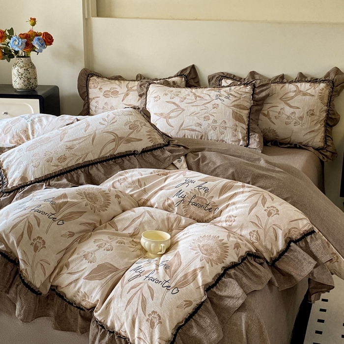 91家纺网 家纺一手货源 找家纺 艺玲家纺 2025新款亲肤舒适复古水洗亚麻四件套 向上花开