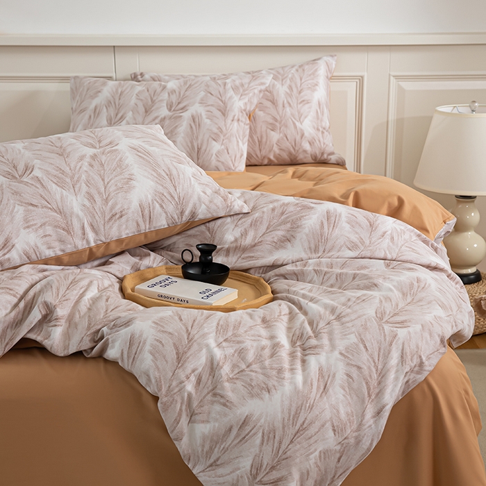 绫韵家纺 2025秋冬新款印花全棉磨毛冬季加厚纯棉磨毛三件套四件套系列 羽裳-桔