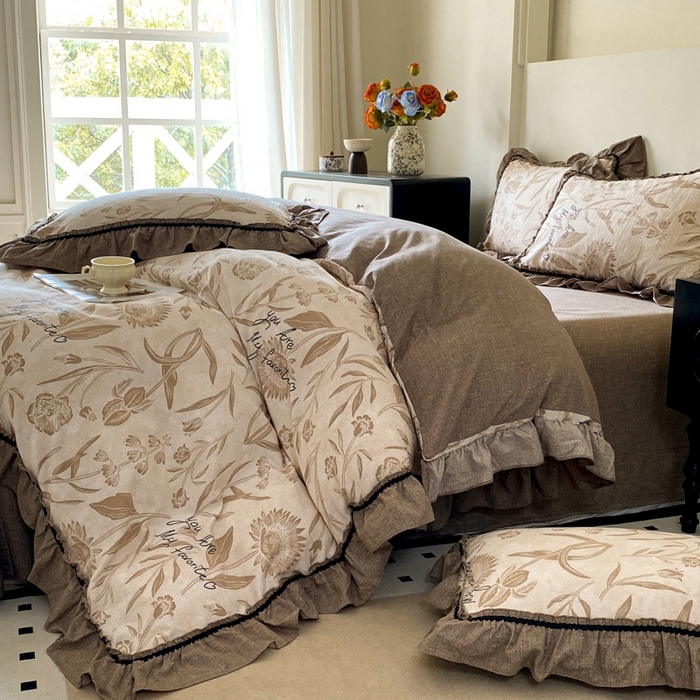 91家纺网 家纺一手货源 找家纺 艺玲家纺 2025新款亲肤舒适复古水洗亚麻四件套 向上花开