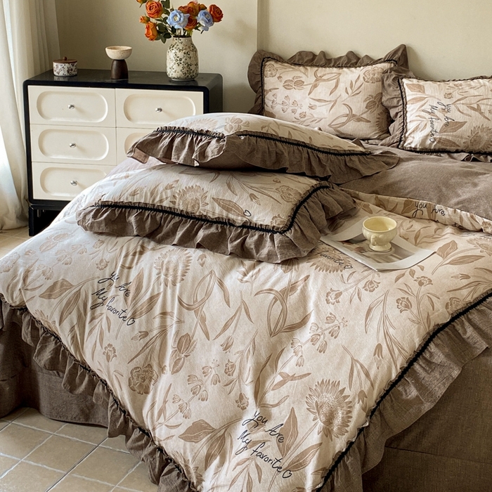 91家纺网 家纺一手货源 找家纺 艺玲家纺 2025新款亲肤舒适复古水洗亚麻四件套 向上花开