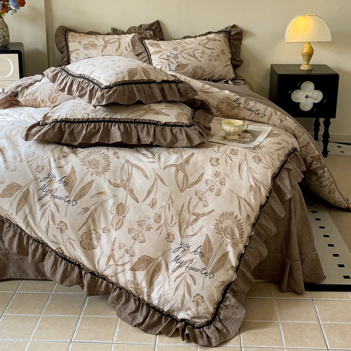 91家纺网 家纺一手货源 找家纺 艺玲家纺 2025新款亲肤舒适复古水洗亚麻四件套 向上花开