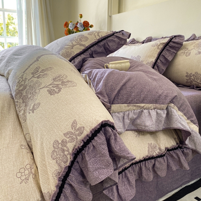 艺玲家纺 2025新款亲肤舒适复古水洗亚麻四件套 紫嫣