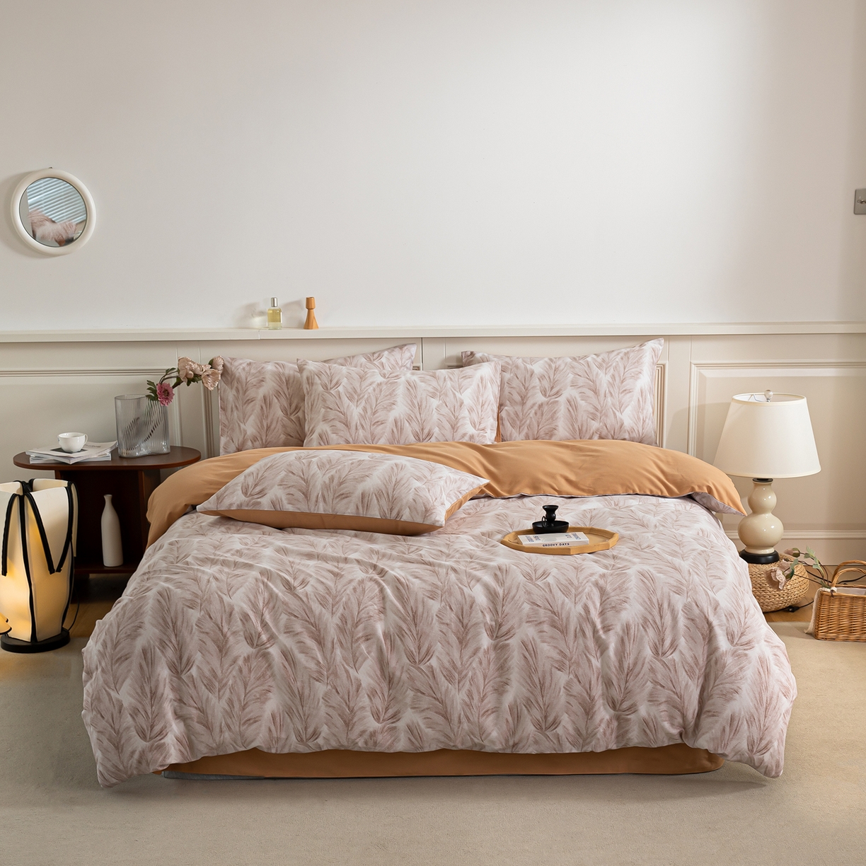 91家纺网 家纺一手货源 找家纺 绫韵家纺 2025秋冬新款印花全棉磨毛冬季加厚纯棉磨毛三件套四件套系列 羽裳-桔