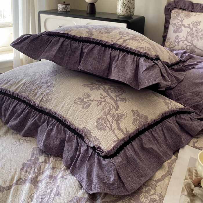 91家纺网 家纺一手货源 找家纺 艺玲家纺 2025新款亲肤舒适复古水洗亚麻四件套 紫嫣