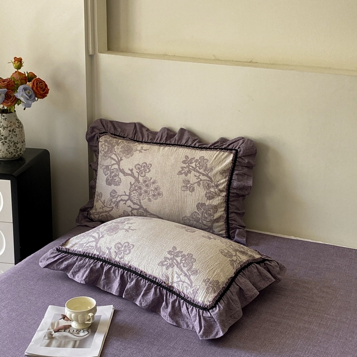 91家纺网 家纺一手货源 找家纺 艺玲家纺 2025新款亲肤舒适复古水洗亚麻四件套 紫嫣