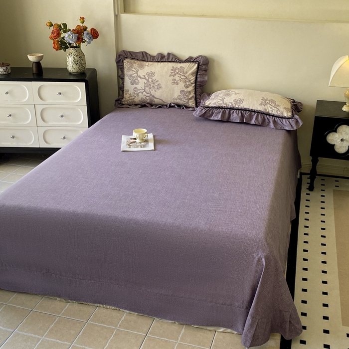 91家纺网 家纺一手货源 找家纺 艺玲家纺 2025新款亲肤舒适复古水洗亚麻四件套 紫嫣