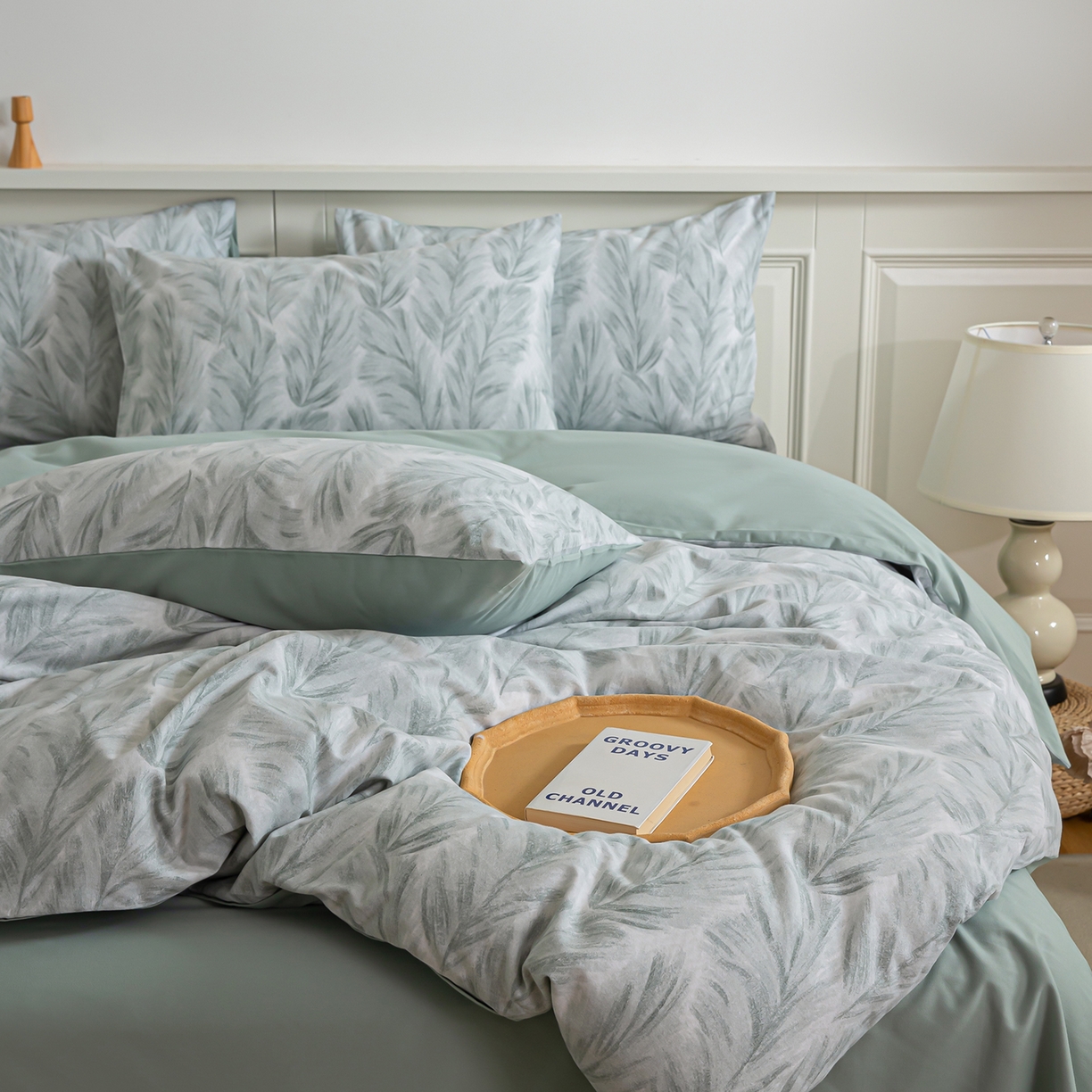 91家纺网 家纺一手货源 找家纺 绫韵家纺 2025秋冬新款印花全棉磨毛冬季加厚纯棉磨毛三件套四件套系列 羽裳-绿