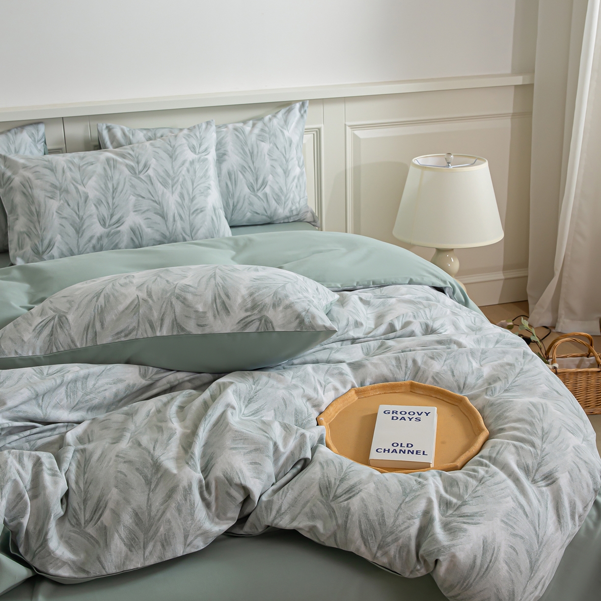 91家纺网 家纺一手货源 找家纺 绫韵家纺 2025秋冬新款印花全棉磨毛冬季加厚纯棉磨毛三件套四件套系列 羽裳-绿