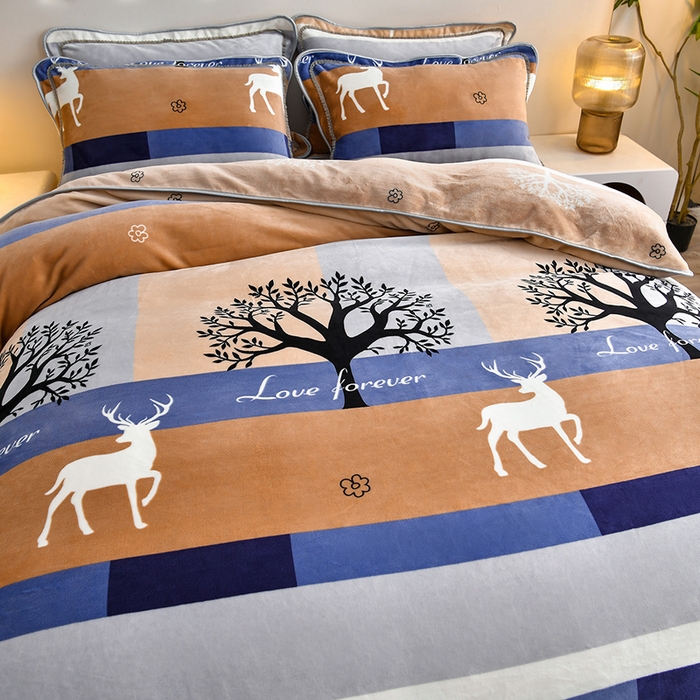 91家纺网 家纺一手货源 找家纺 亿品2025直播爆款9.5斤牛奶绒四件套加厚保暖床裙四件套 幸福鹿