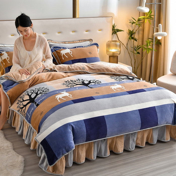 91家纺网 家纺一手货源 找家纺 亿品2025直播爆款9.5斤牛奶绒四件套加厚保暖床裙四件套 幸福鹿