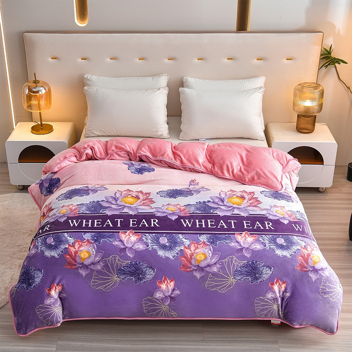 91家纺网 家纺一手货源 找家纺 亿品2025直播爆款9.5斤牛奶绒四件套加厚保暖床裙四件套 紫韵