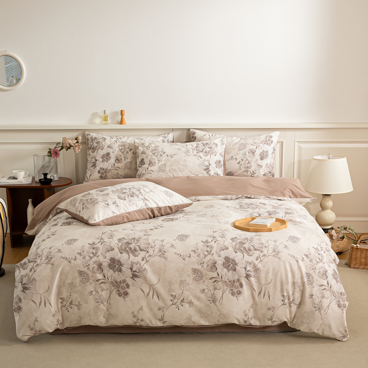 91家纺网 家纺一手货源 找家纺 绫韵家纺 2025秋冬新款印花全棉磨毛冬季加厚纯棉磨毛三件套四件套系列 远黛-咖