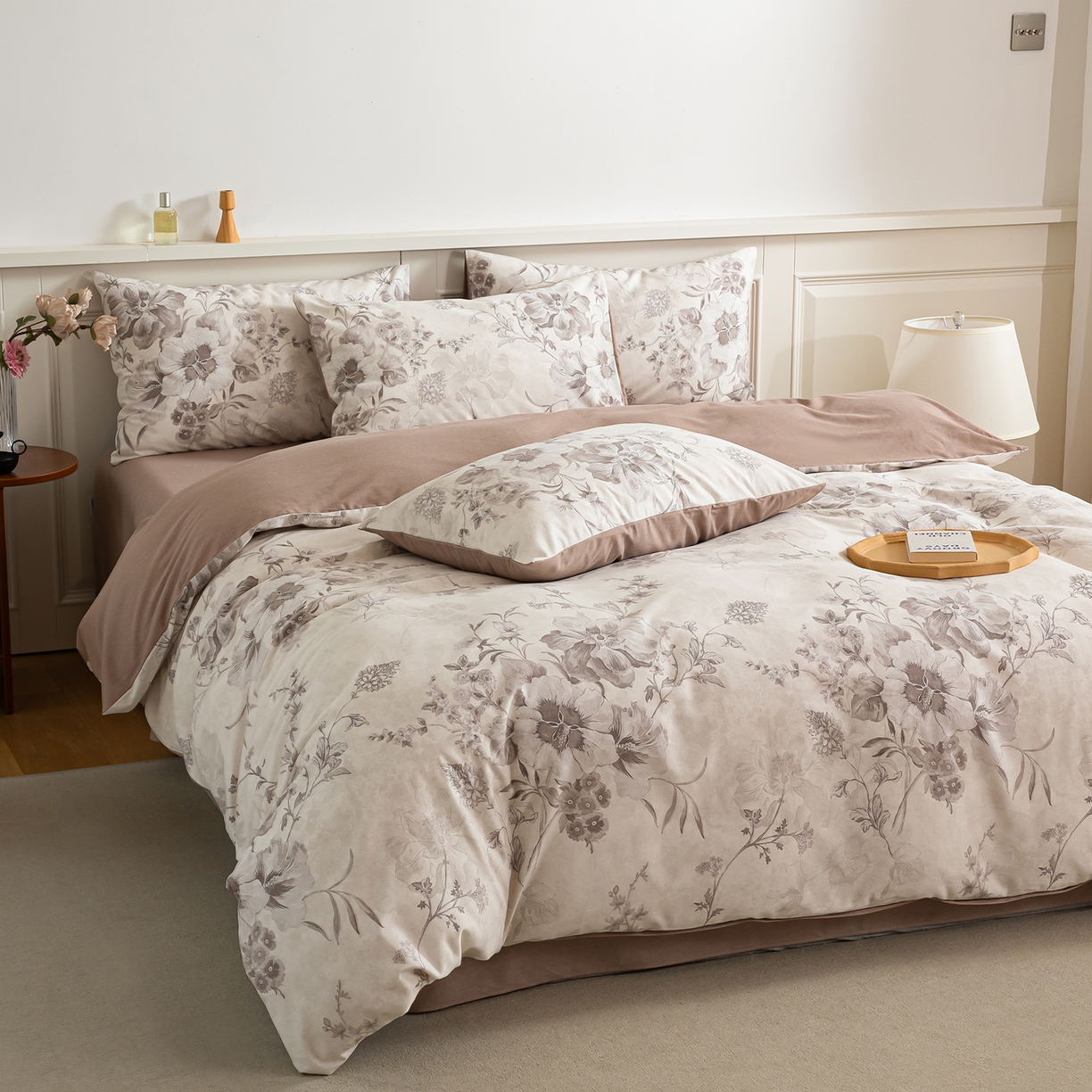 91家纺网 家纺一手货源 找家纺 绫韵家纺 2025秋冬新款印花全棉磨毛冬季加厚纯棉磨毛三件套四件套系列 远黛-咖