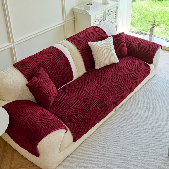 91家纺网 家纺一手货源 找家纺 闲鱼家纺 2025新款软糯厚实舒棉绒沙发垫 酒红