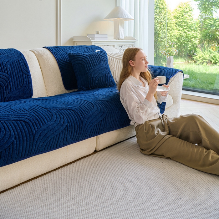 91家纺网 家纺一手货源 找家纺 闲鱼家纺 2025新款软糯厚实舒棉绒沙发垫 宝蓝