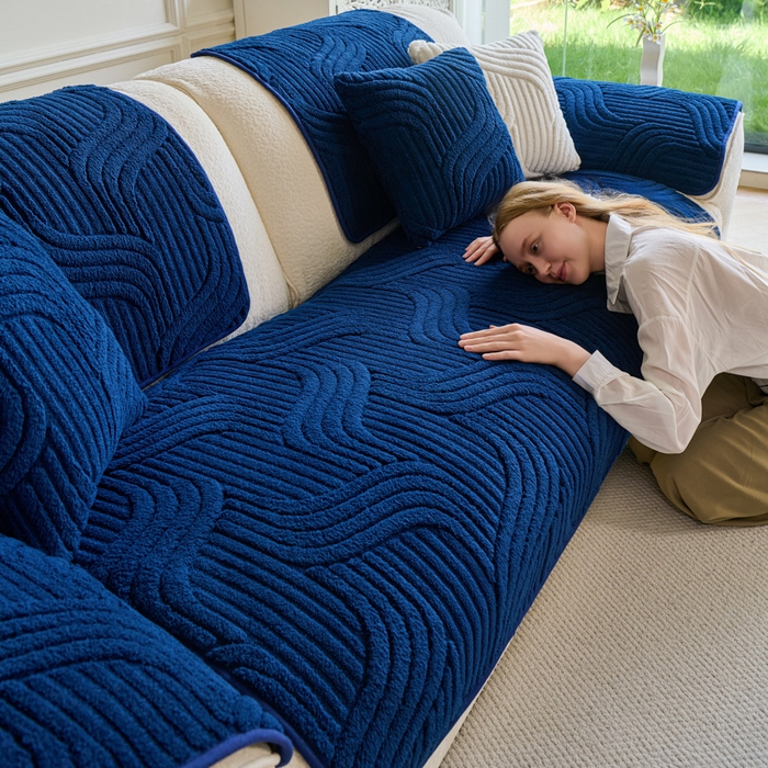 91家纺网 家纺一手货源 找家纺 闲鱼家纺 2025新款软糯厚实舒棉绒沙发垫 宝蓝