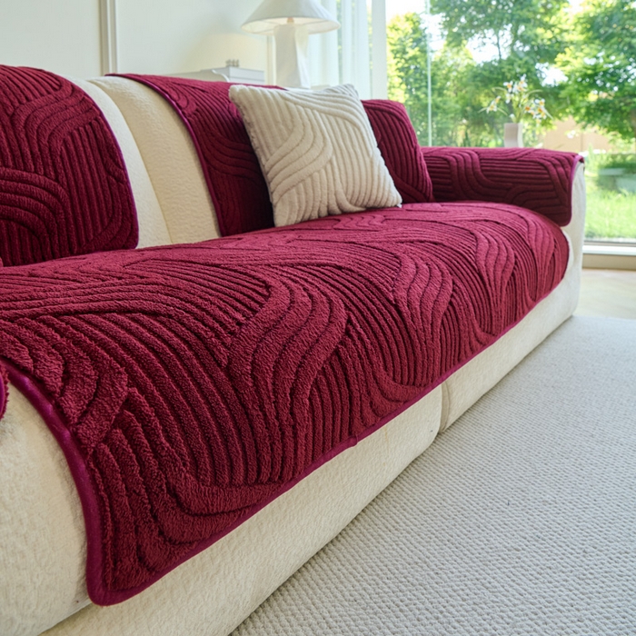 91家纺网 家纺一手货源 找家纺 闲鱼家纺 2025新款软糯厚实舒棉绒沙发垫 酒红