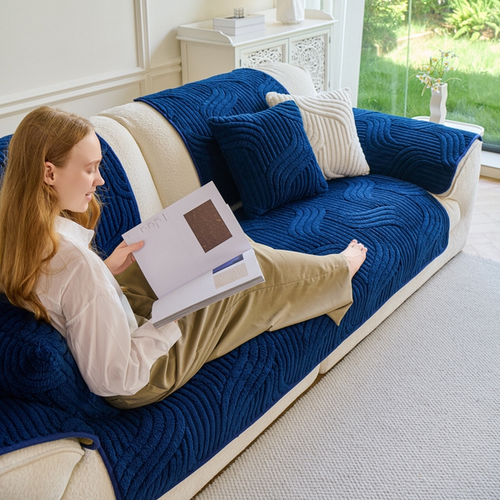 91家纺网 家纺一手货源 找家纺 闲鱼家纺 2025新款软糯厚实舒棉绒沙发垫 宝蓝