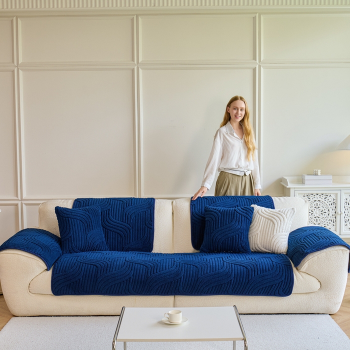 91家纺网 家纺一手货源 找家纺 闲鱼家纺 2025新款软糯厚实舒棉绒沙发垫 宝蓝