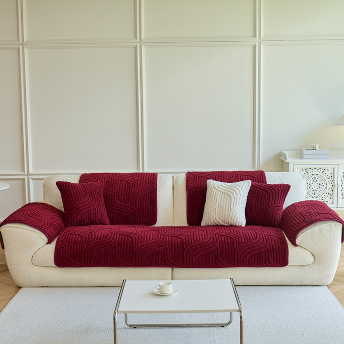 91家纺网 家纺一手货源 找家纺 闲鱼家纺 2025新款软糯厚实舒棉绒沙发垫 酒红