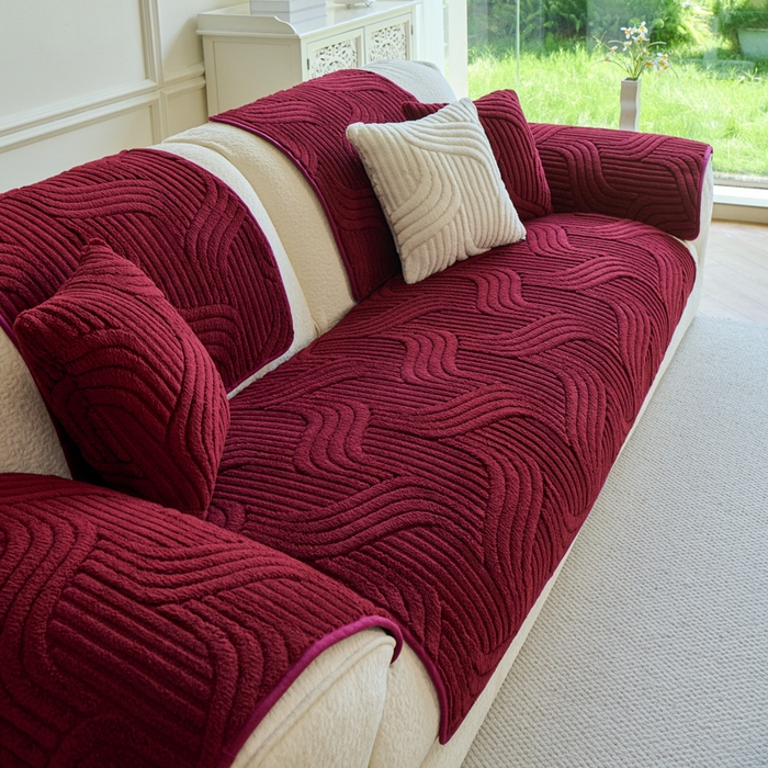 91家纺网 家纺一手货源 找家纺 闲鱼家纺 2025新款软糯厚实舒棉绒沙发垫 酒红