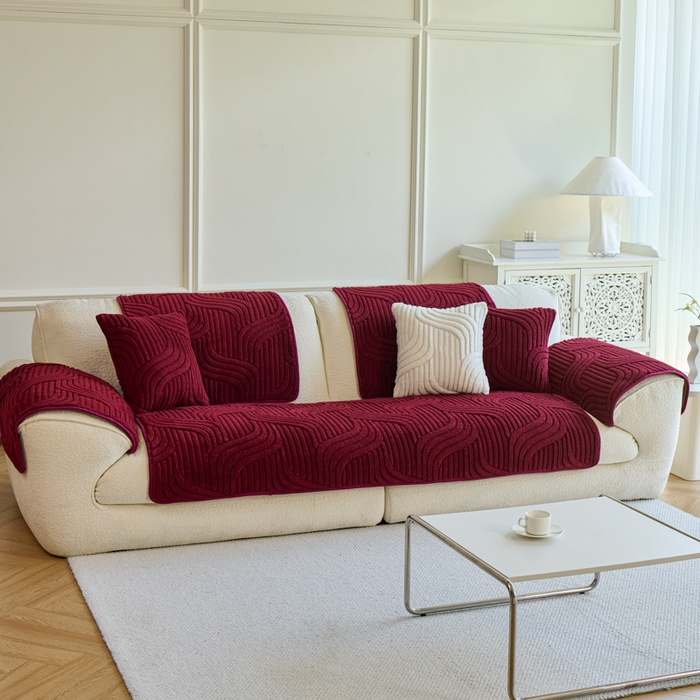 91家纺网 家纺一手货源 找家纺 闲鱼家纺 2025新款软糯厚实舒棉绒沙发垫 酒红