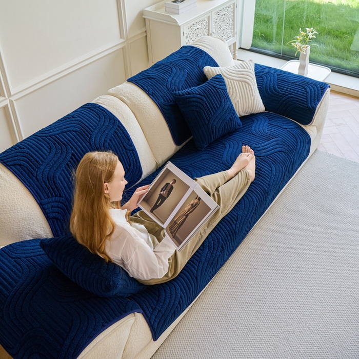 91家纺网 家纺一手货源 找家纺 闲鱼家纺 2025新款软糯厚实舒棉绒沙发垫 宝蓝