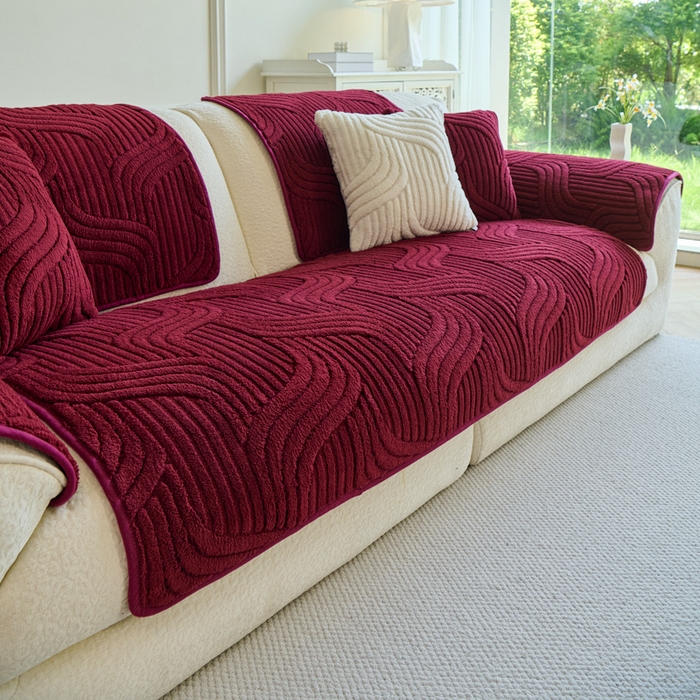 91家纺网 家纺一手货源 找家纺 闲鱼家纺 2025新款软糯厚实舒棉绒沙发垫 酒红