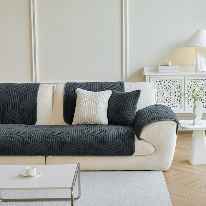 91家纺网 家纺一手货源 找家纺 闲鱼家纺 2025新款软糯厚实舒棉绒沙发垫 深灰